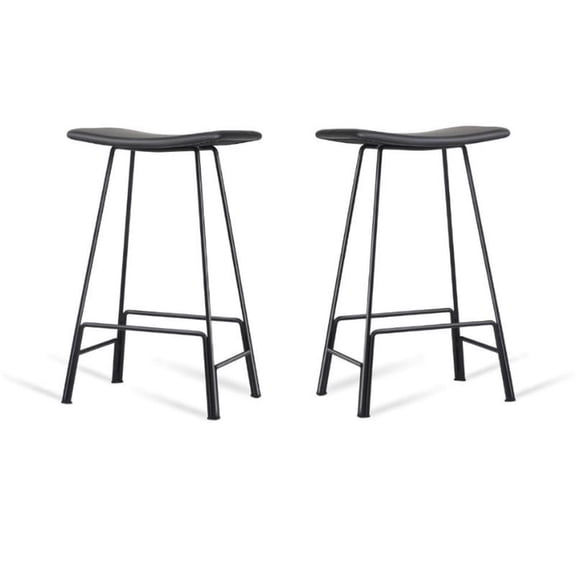 Home Square 29.5" Metal Bar Stool with Powder Coated Steel in Black - Set of 2