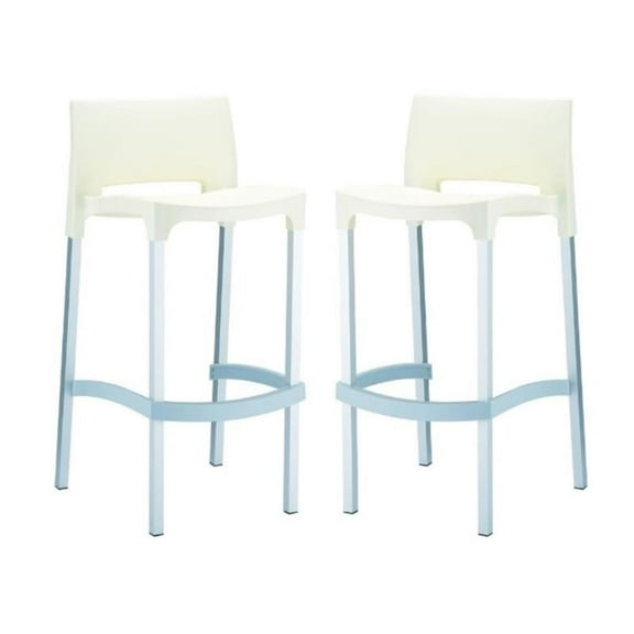 Home Square 29.5" Outdoor Bar Stool in Beige Finish - Set of 2