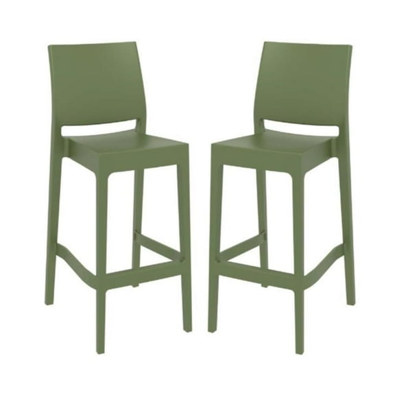 Home Square 29.5" Resin Bar Stool in Olive Green Finish - Set of 2