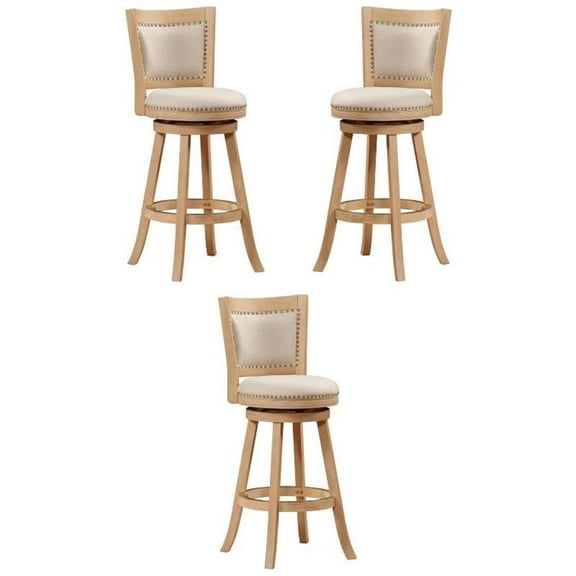 Home Square 29" Barstool in Driftwood Creme Wire-Brush and Ivory - Set of 3