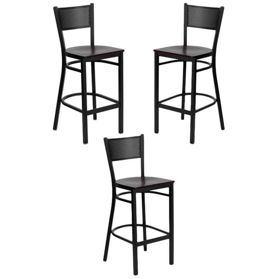 Home Square 29" Black Back Metal Bar Stool in Mahogany Finish - Set of 3