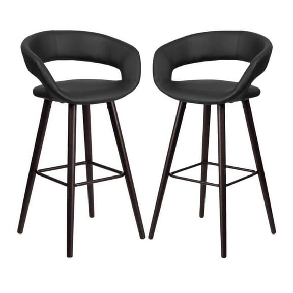Home Square 29" High Faux Leather Wood Bar Stool in Black - Set of 2