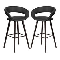 Home Square 29" High Faux Leather Wood Bar Stool in Black - Set of 2