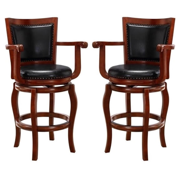 Home Square 29" Jones Swivel Bar Stool in Cherry - Set of 2