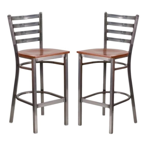 Home Square 29" Ladder Back Restaurant Bar Stool in Cherry - Set of 2