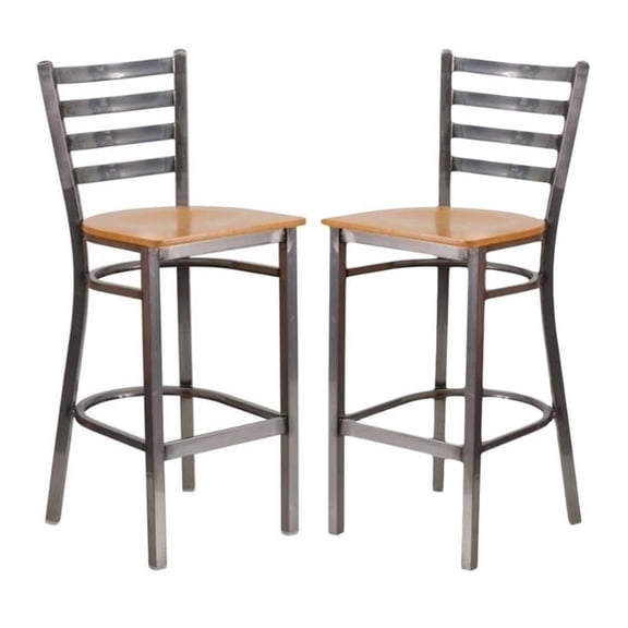 Home Square 29" Ladder Back Restaurant Bar Stool in Natural - Set of 2