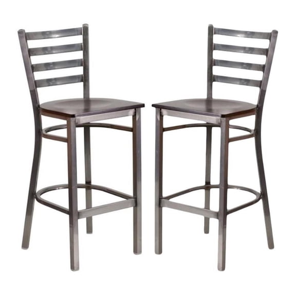 Home Square 29" Ladder Back Restaurant Bar Stool in Walnut - Set of 2