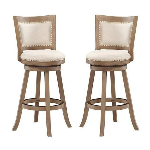 Home Square 29'' Melrose Bar Stool in Driftwood Wire-Brush and Ivory - Set of 2