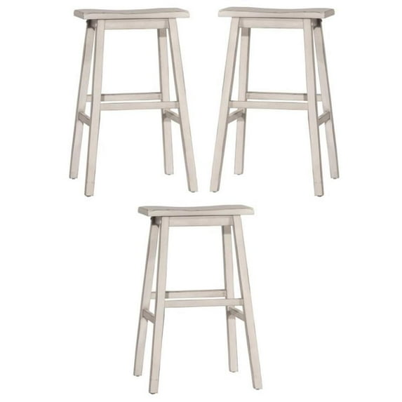 Home Square 29" Rubberwood Bar Stool in Sea White - Set of 3