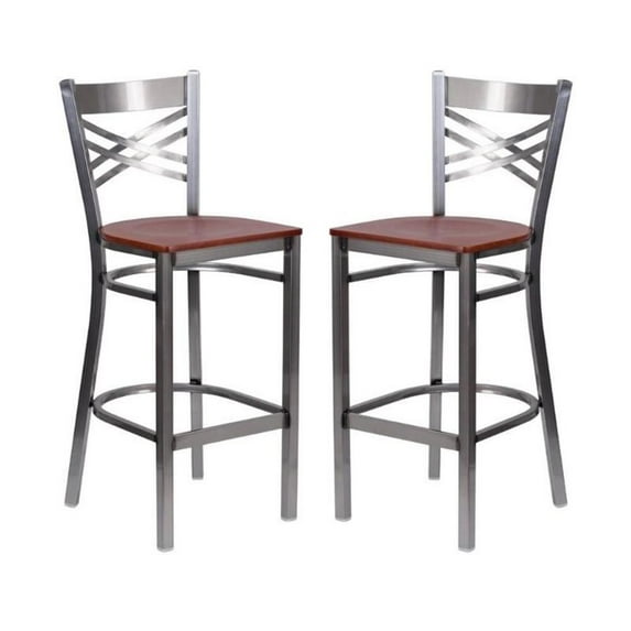 Home Square 29" X Back Wood Bar Stool in Cherry Finish - Set of 2