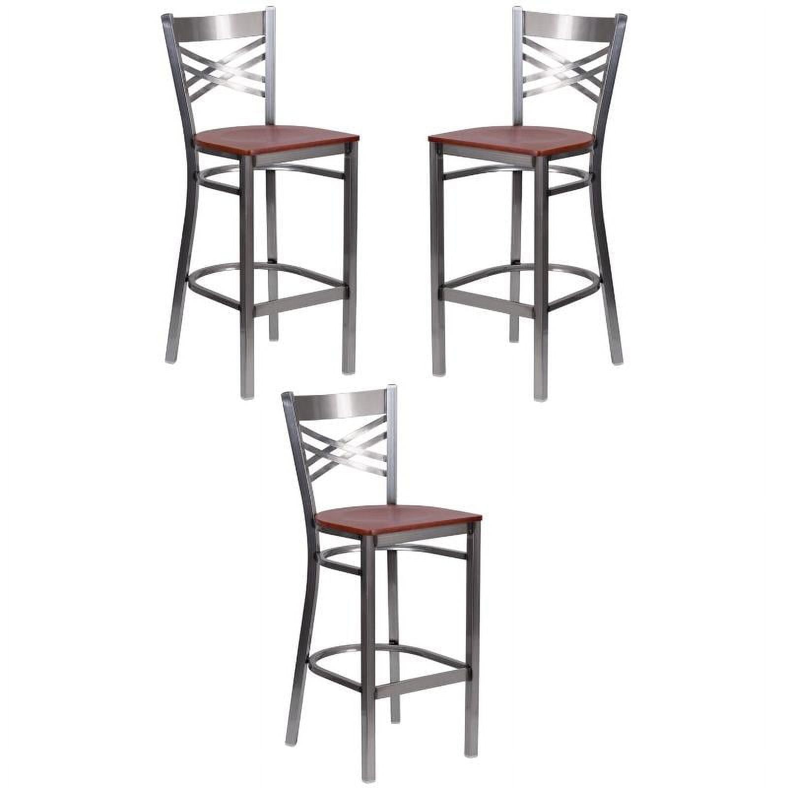 Home Square 29" X Back Wood Bar Stool in Cherry Finish Set of 3