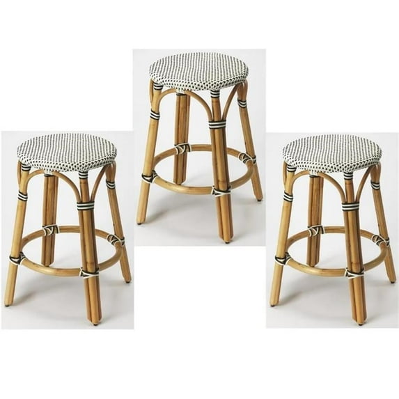 Home Square 3 Designers Edge 24" Rattan Counter Stool Set in Black and Brown