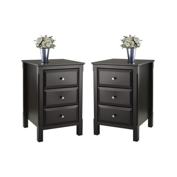 Home Square 3 Drawer Composite Wood Accent Table Set in Black (Set of 2)