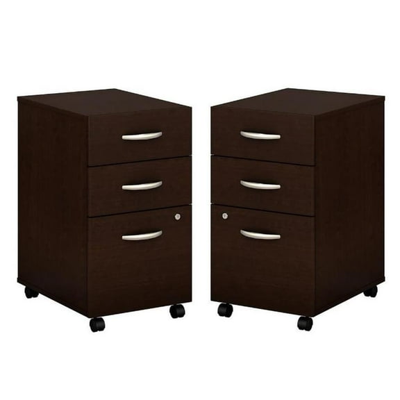 Home Square 3 Drawer Mobile Wood Filing Cabinet Set in Mocha Cherry (Set of 2)