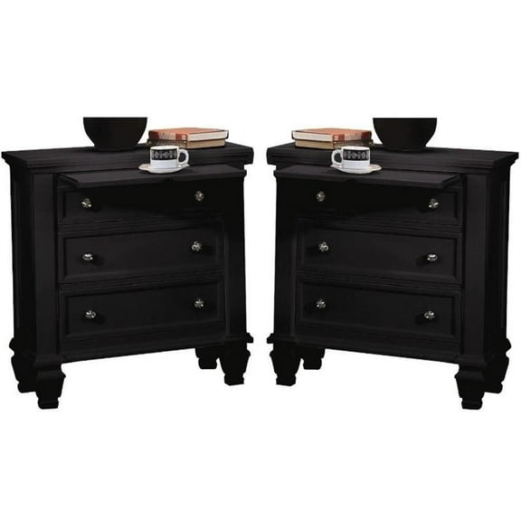 Home Square 3 Drawer Nightstand in Black and Silver ( Set of 2 )