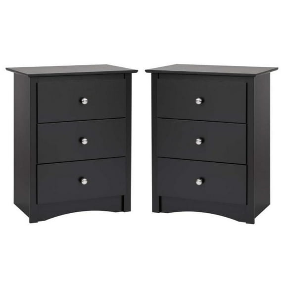 Home Square 3 Drawer Tall Nightstand in Black Finish - Set of 2