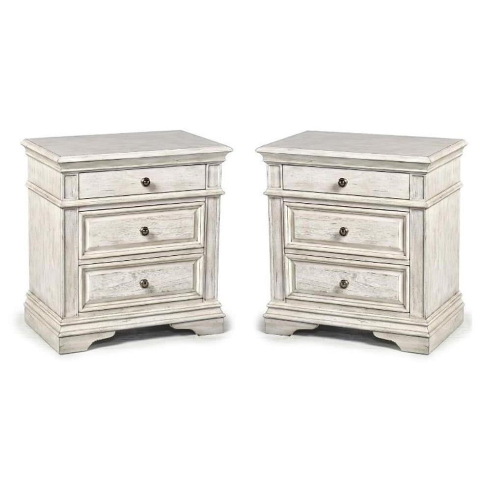 Highland Park Rustic Ivory Wood 3-Drawer Nightstand Set