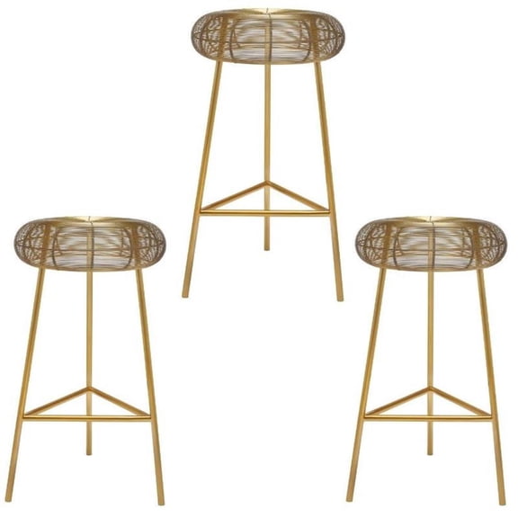 Home Square 3 Piece 26.5" Rich Metal Counter Stool Set in Gold