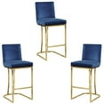 thumbnail image 1 of Home Square 3 Piece 26"H Upholstered Velvet Counter Stool Set with Metal Gold Legs for Bar, Kitchen, Dining Room, Living Room and Bistro Pub, in Navy, 1 of 4
