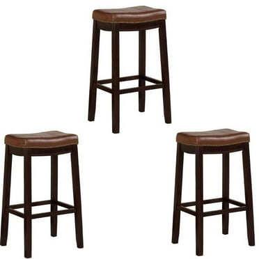 Home Square 3 Piece 32" Wood Bar Stool Set in Espresso and Cognac Brown