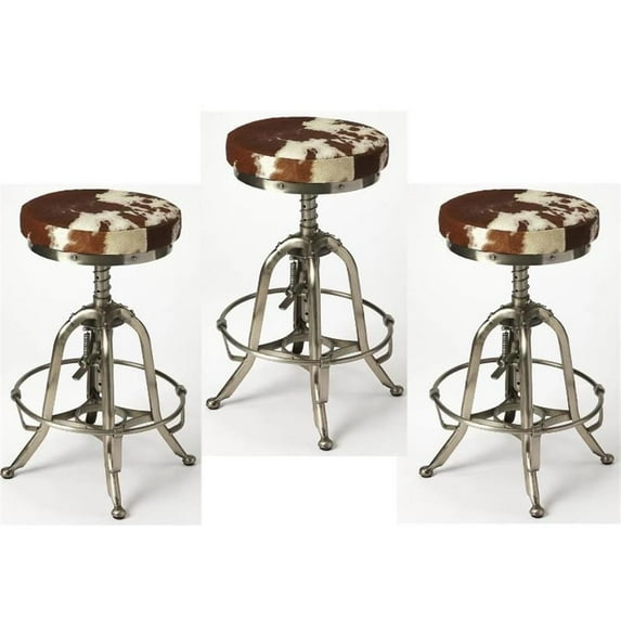 Home Square 3 Piece Adjustable Bar Stool Set in Brown and Silver