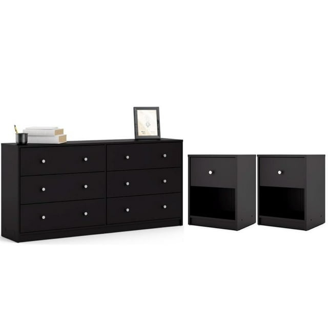Home Square 3 Piece Bedroom Set with 6Drawer Double Dresser and Two of