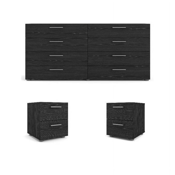 Home Square 3 Piece Bedroom Set with Dresser and Nightstands in Black Woodgrain