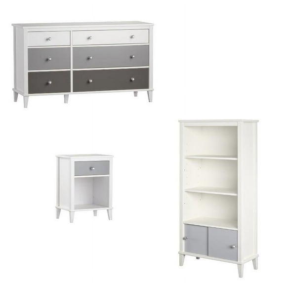 Home Square 3 Piece Bedroom Set with Nightstand Bookcase and 6 Drawer Dresser