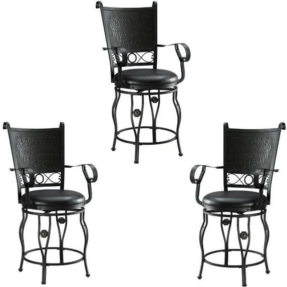Home Square 3 Piece Big and Tall Metal Counter Stool Set in Black