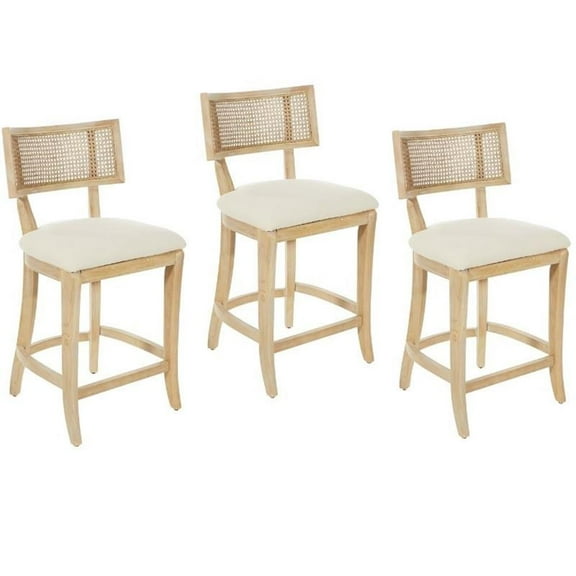 Home Square 3 Piece Coastal Linen Fabric Counter Stool Set in Beige