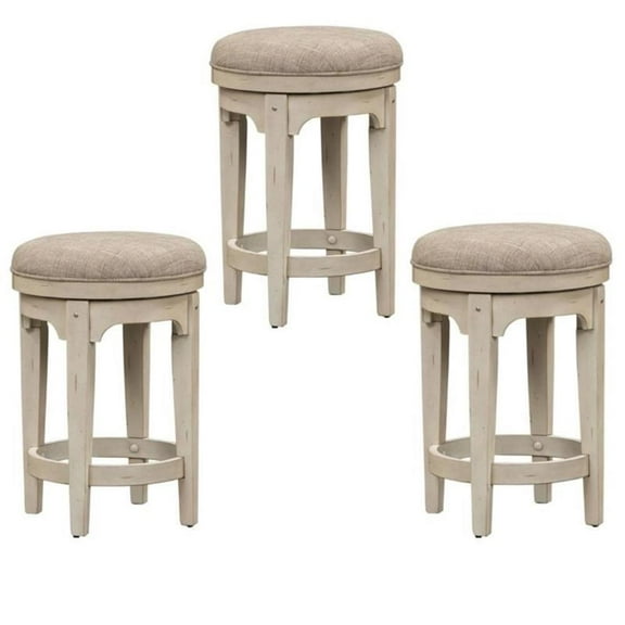 Home Square 3 Piece Console Swivel Stool Set in Antique White