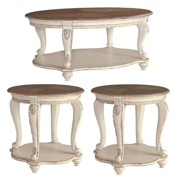 Home Square 3-Piece Furniture Set with Oval Coffee Table and 2 Round End Tables