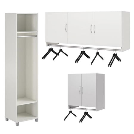 Home Square 3-Piece Entryway Set with 18" Wide Mudroom Cabinet and 2 Door Wall Cabinet with Hanging Rod and 3 Door Wall Cabinet with Hanging Rod in White