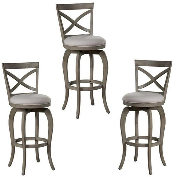 Home Square 3 Piece Fabric Upholstered X-Back Swivel Counter Stool Set in Gray