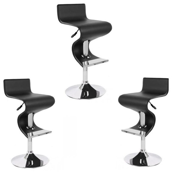 Home Square 3 Piece Faux Leather Adjustable Bar Stool Set in Black