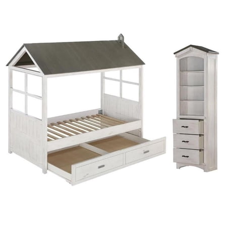 Home Square 3-Piece Furniture Set with Bookcase Cabinet Twin Bed and Trundle