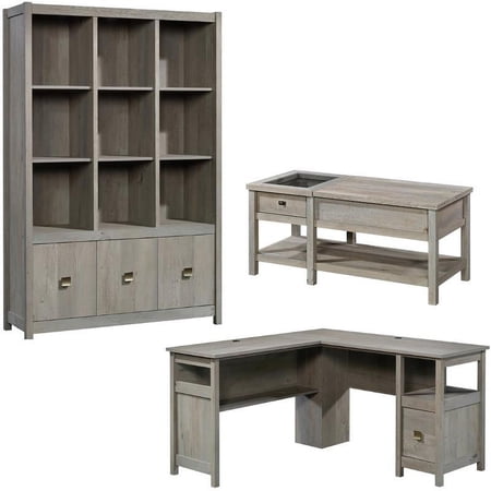 Home Square 3 Piece Furniture Set with Coffee Table Bookcase and L-shaped Desk
