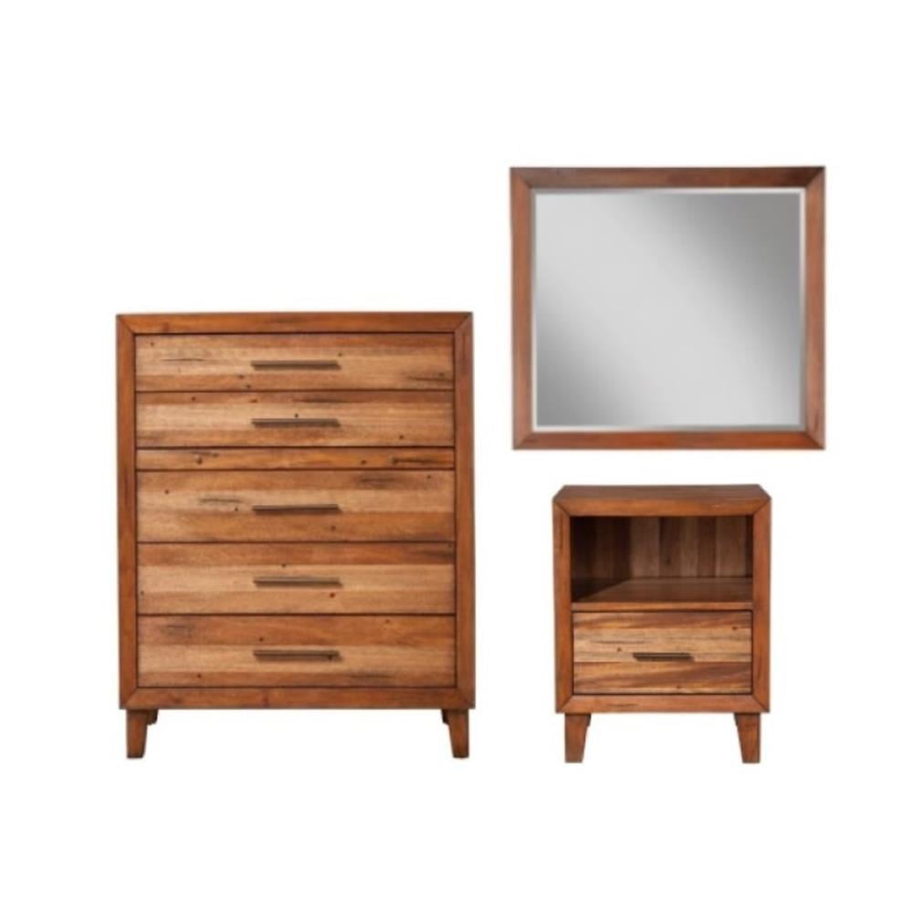 Toffee Brown Mahogany 3-Piece Bedroom Set with Mirror