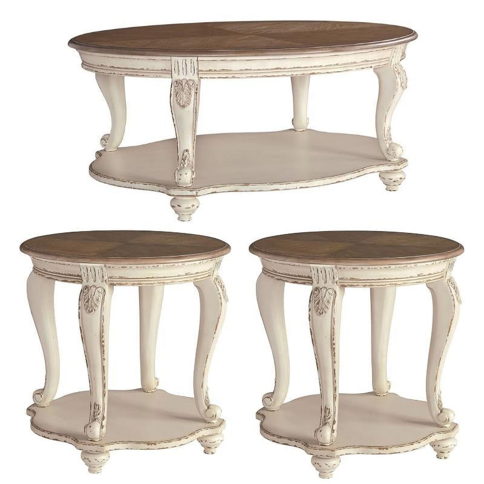 Home Square 3 Piece Cottage Style Living Room Table Set, Chipped White/Brown