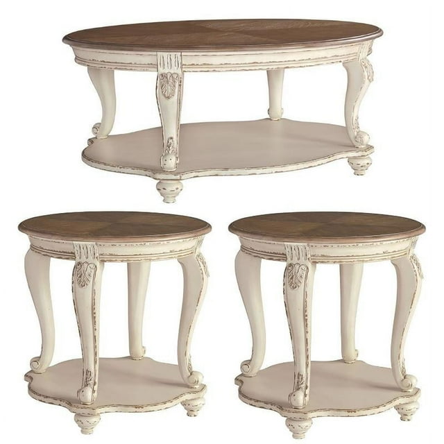 Home Square 3Piece Furniture Set with Oval Coffee Table and 2 Round