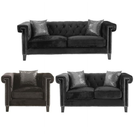 Home Square 3 Piece Furniture Set with Tufted Velvet Sofa Chair and Loveseat
