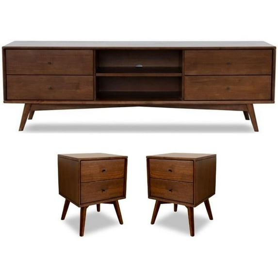 Home Square 3 Piece Furniture Set with Wood TV Stand and 2 Nightstands