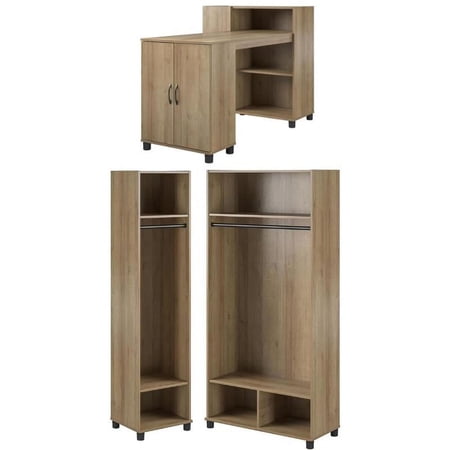 Home Square 3-Piece Hoem Office Set with 36" Wide Mudroom Cabinet and 36" Wide Mudroom Cabinet and Desk with Storage Cabinet in Natural