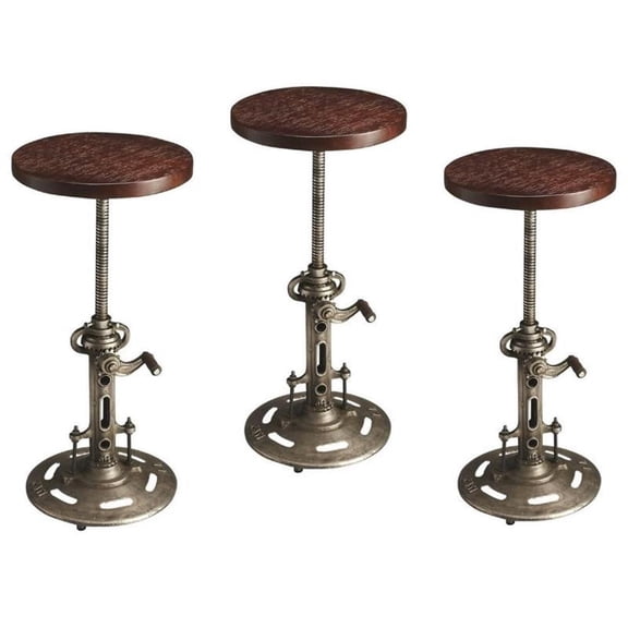 Home Square 3 Piece Industrial Chic Adjustable Bar Stool Set in Dark Brown