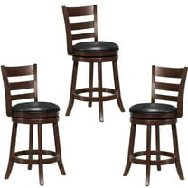 Home Square 3 Piece Ladderback Faux Leather Counter Stool Set in Dark Cherry