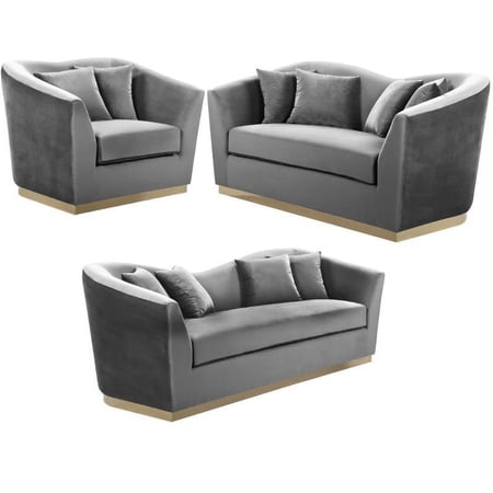 Home Square 3 Piece Living Room Set with Velvet Upholstered Accent Chair Loveseat and Sofa