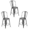 thumbnail image 1 of Home Square 3 Piece Metal Slat Back Counter Stool Set in Distressed Silver Gray, 1 of 6