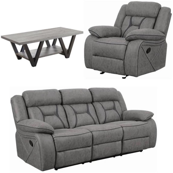 Home Square 3 Piece Modern Faux Suede Reclining Living Room Set Black/ Grey