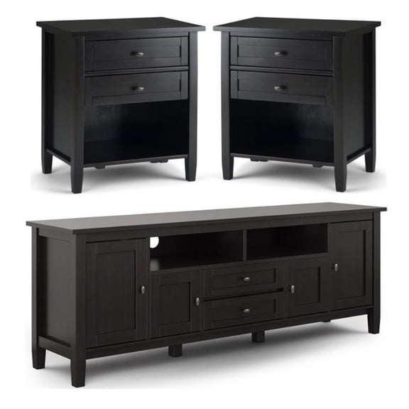 Home Square 3-Piece Set with 2 24" Bedside Nightstand Tables 72" TV Media Stand