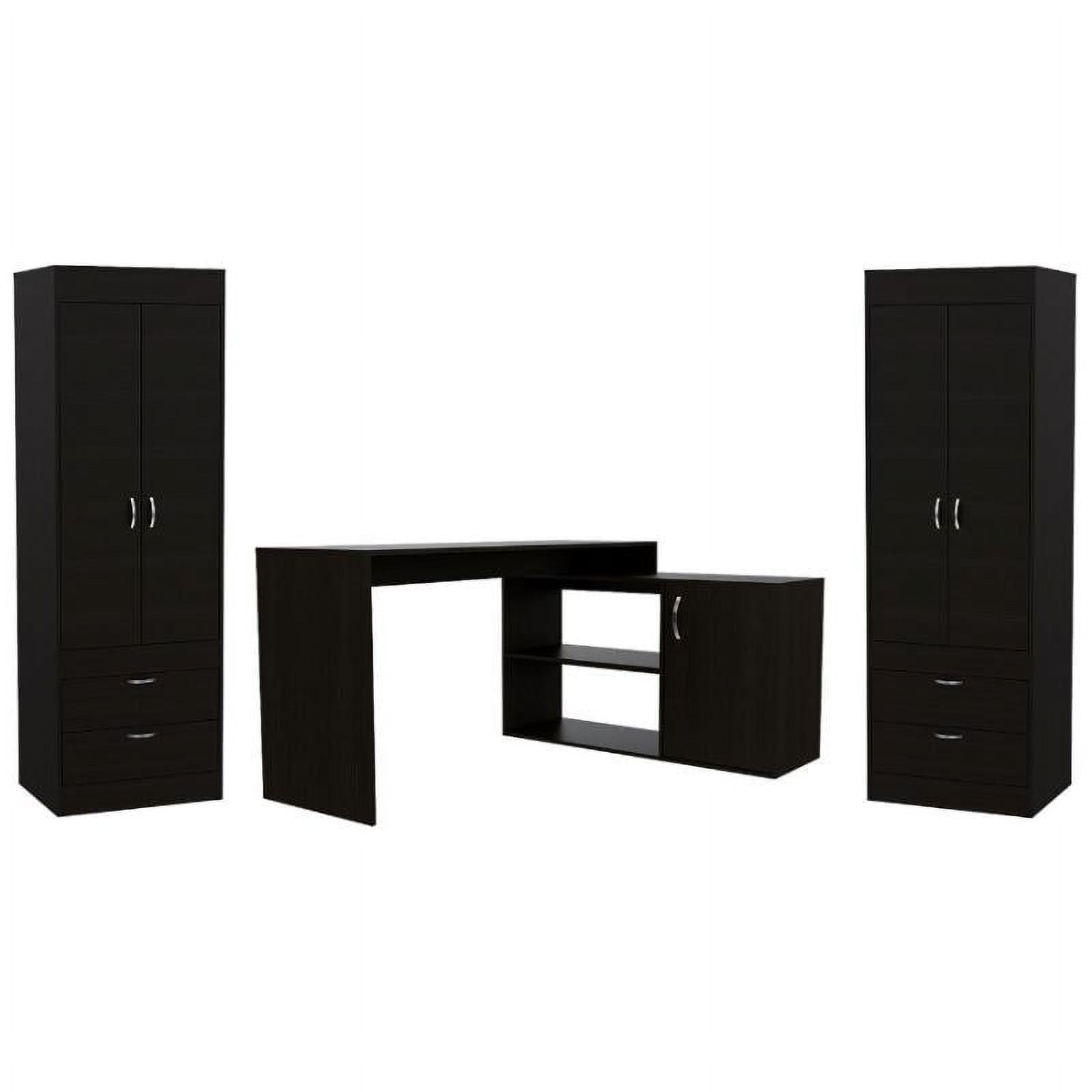 Home Square 3Piece Set with 2 Armoires and Home Office Desk in Black